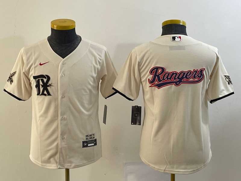 Youth Texas Rangers Big Logo Cream 2023 City Connect Stitched Baseball Jersey
